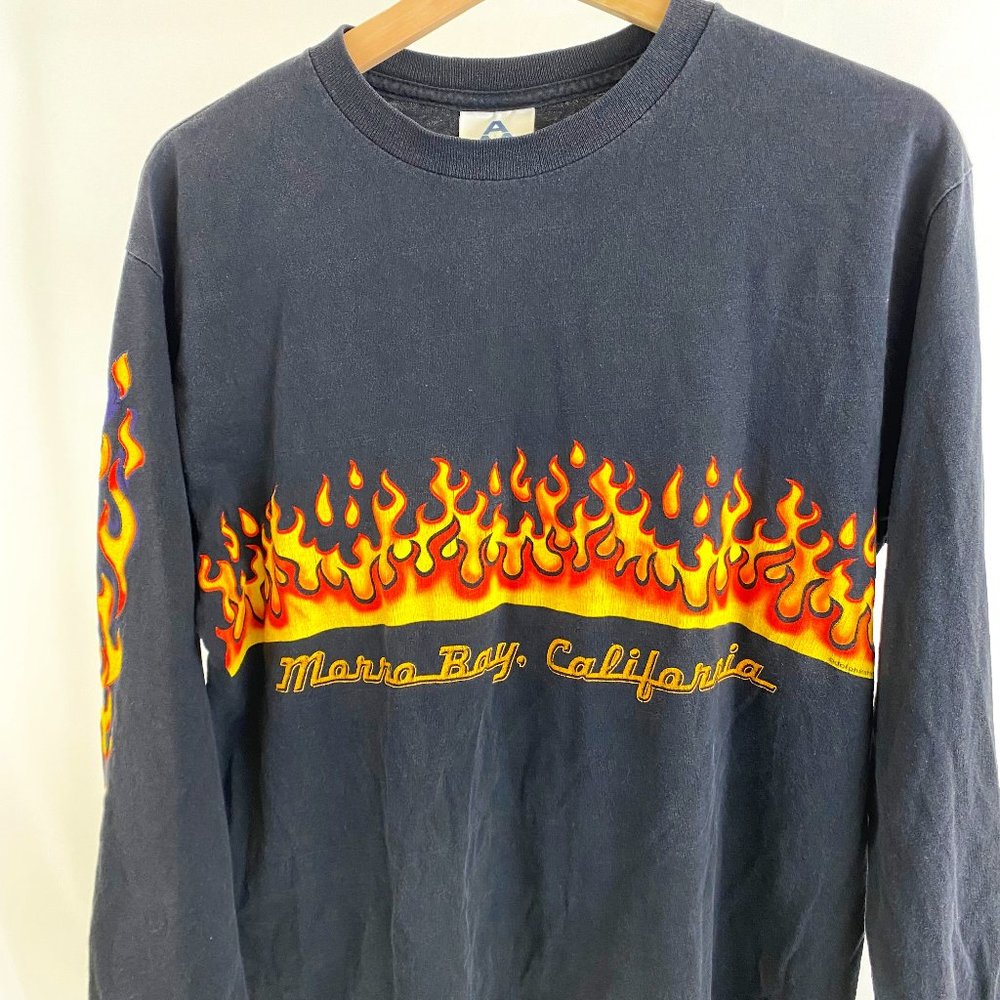 Vintage Morro Bay California Fire Flames Long Sleeve Shirt Size Medium